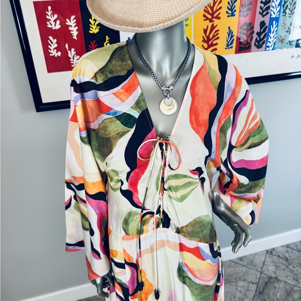 NWT - H & M Kaftan Dress in Colorful Abstract Maxi Dress with Flare Sleeves
